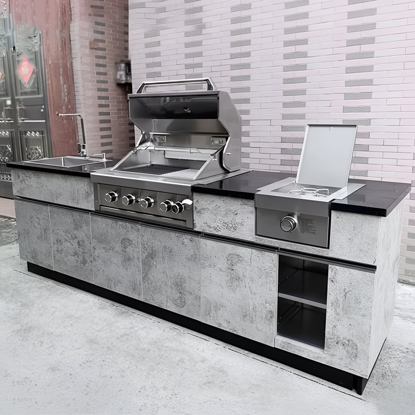 Custom Outdoor Backyard Kitchen 304 Stainless Steel Outdoor Island Kitchen with Sink and Gas Bbq Grill