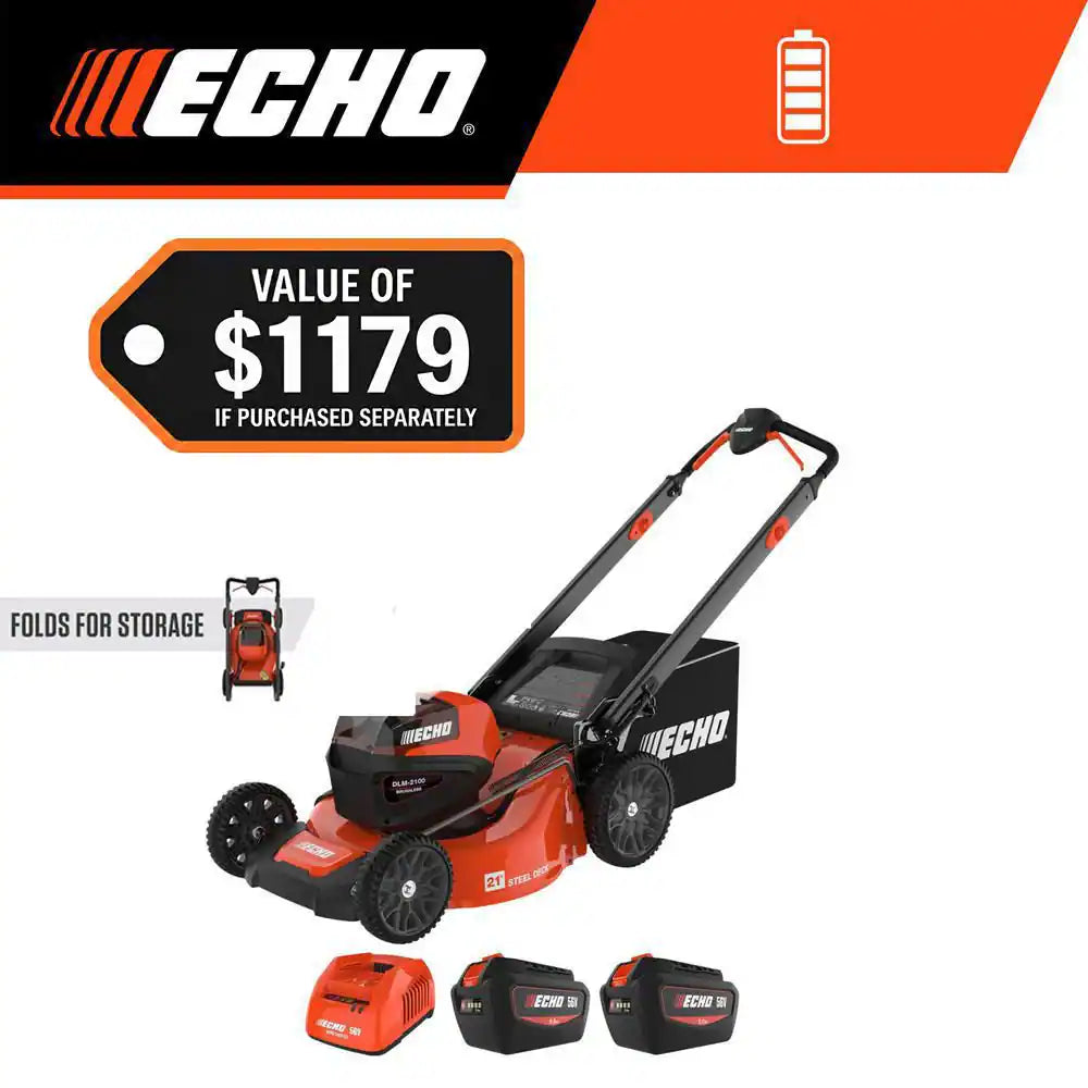 21 In. 56-Volt Cordless Battery Walk behind Push Lawn Mower with Two 5.0 Ah Batteries/Rapid Charger
