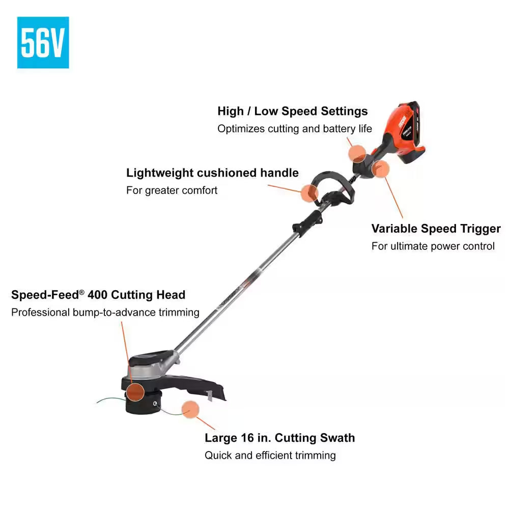 56V Cordless Battery Lawn Mower and String Trimmer Combo Kit W/ 2.5Ah and 5.0Ah Batteries and (2) Chargers (2-Tool)