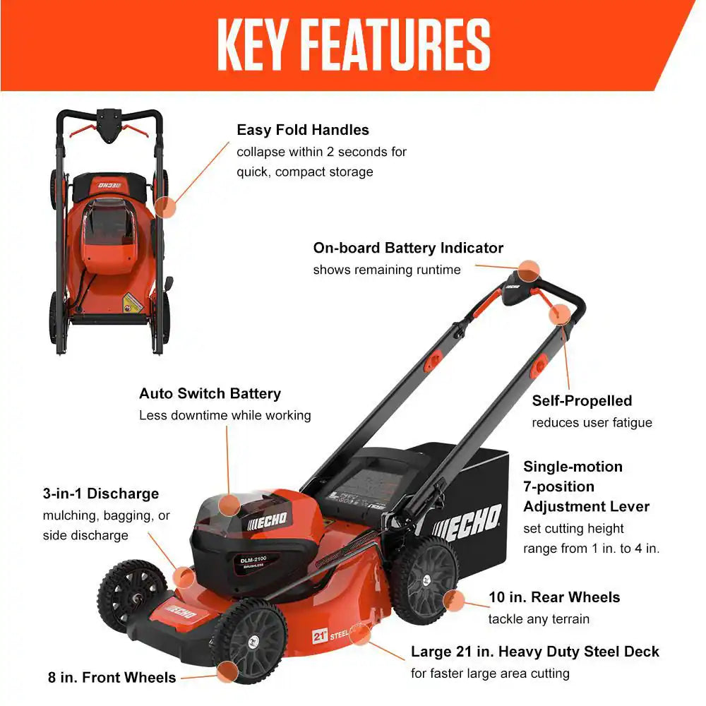 21 In. 56-Volt Cordless Battery Walk behind Push Lawn Mower with Two 5.0 Ah Batteries/Rapid Charger