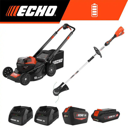 56V Cordless Battery Lawn Mower and String Trimmer Combo Kit W/ 2.5Ah and 5.0Ah Batteries and (2) Chargers (2-Tool)