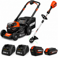 56V Cordless Battery Lawn Mower and String Trimmer Combo Kit W/ 2.5Ah and 5.0Ah Batteries and (2) Chargers (2-Tool)
