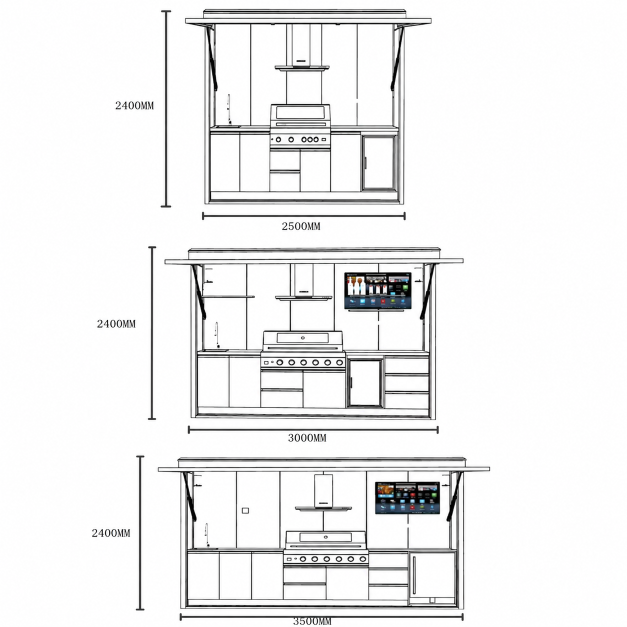 Customized Black/Grey Garden/Patio Outdoor Bbq Kitchen Pod with Door Weatherproof 304 Stainless Steel Outdoor Kitchen with Shed