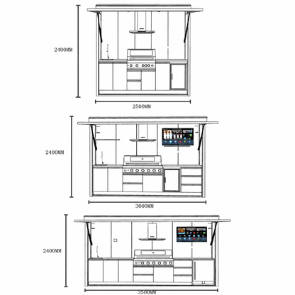 Customized Black/Grey Garden/Patio Outdoor Bbq Kitchen Pod with Door Weatherproof 304 Stainless Steel Outdoor Kitchen with Shed