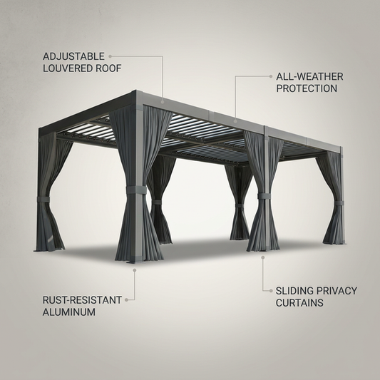 10X12/12X20Ft Louvered Pergola, Waterproof Roof All Weather Rust-Resistant Gazebo for Backyard Patio — Lifestyle