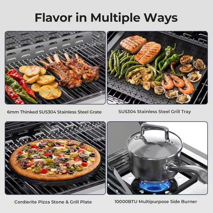 4-Burner Propane Gas Stainless Steel Grill with Side Burners and Cooking Grids in Silver
