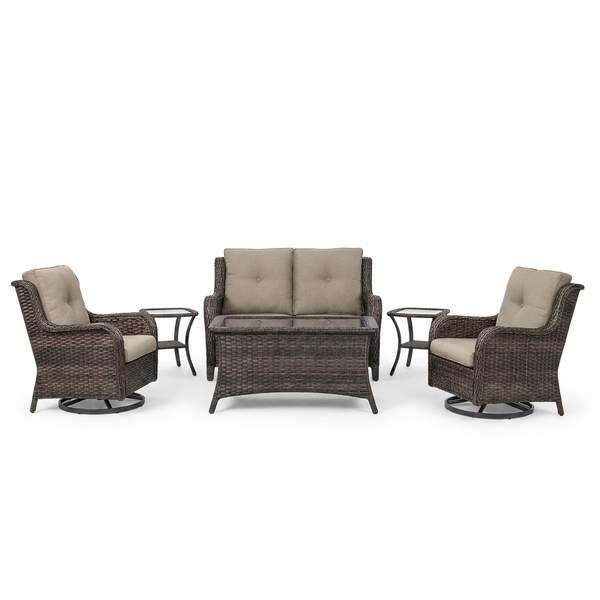 8 Pieces Patio Furniture Sets with Swivel Rocking Chairs,High-Back Rattan Patio Outdoor Conversation Set with 2-Seat Sofa & Coffee Table for Porch Deck Backyard Poolside