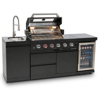 Outdoor Kitchen Island Black Stainless Steel with Sink & 46-Inch 4-Burner 72000 BTU Grill, Wine Cooler, Refrigerator, Rotisserie Kit & Granite Countertops — Studio Shot
